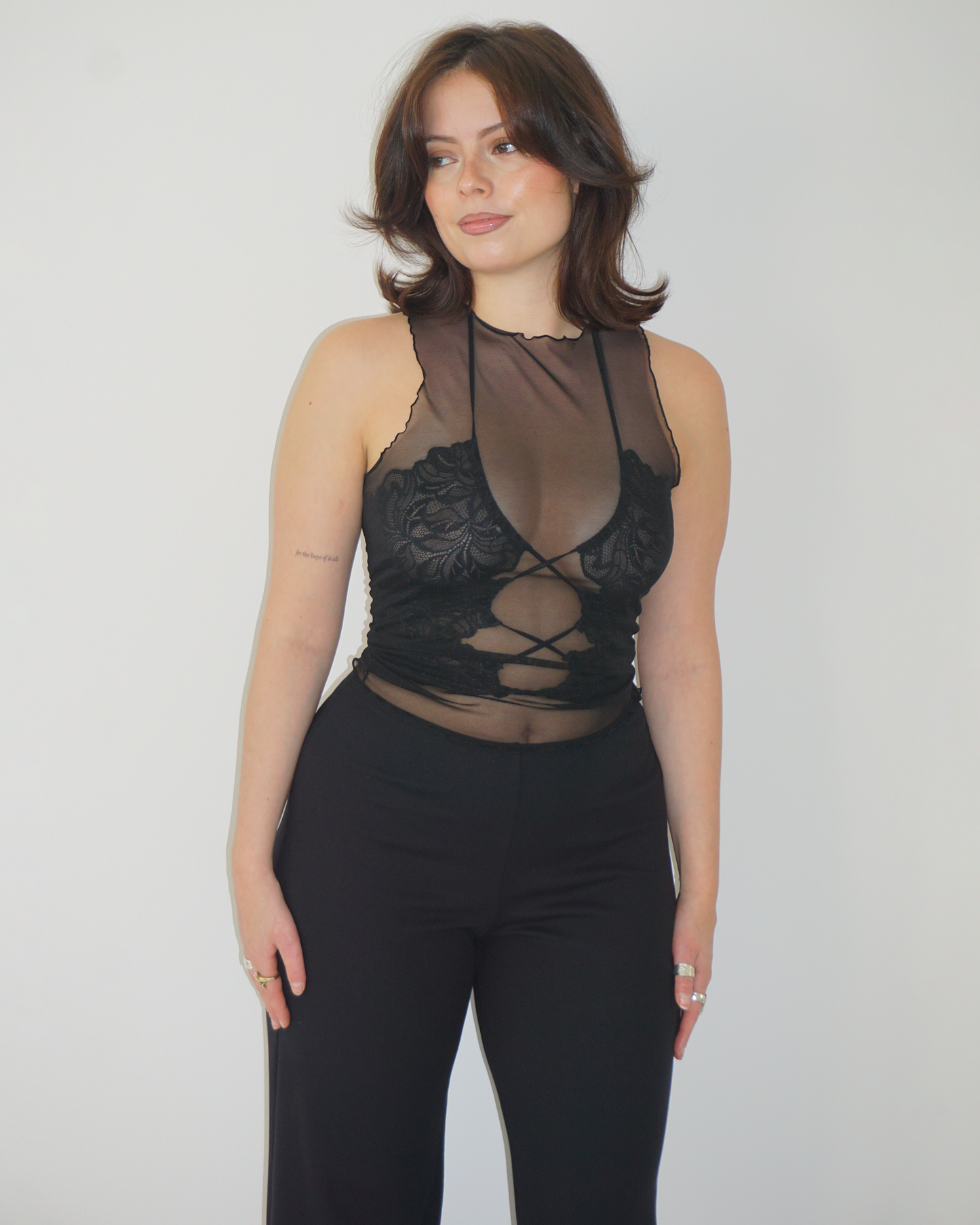 Mesh Crinkle Tank Top black