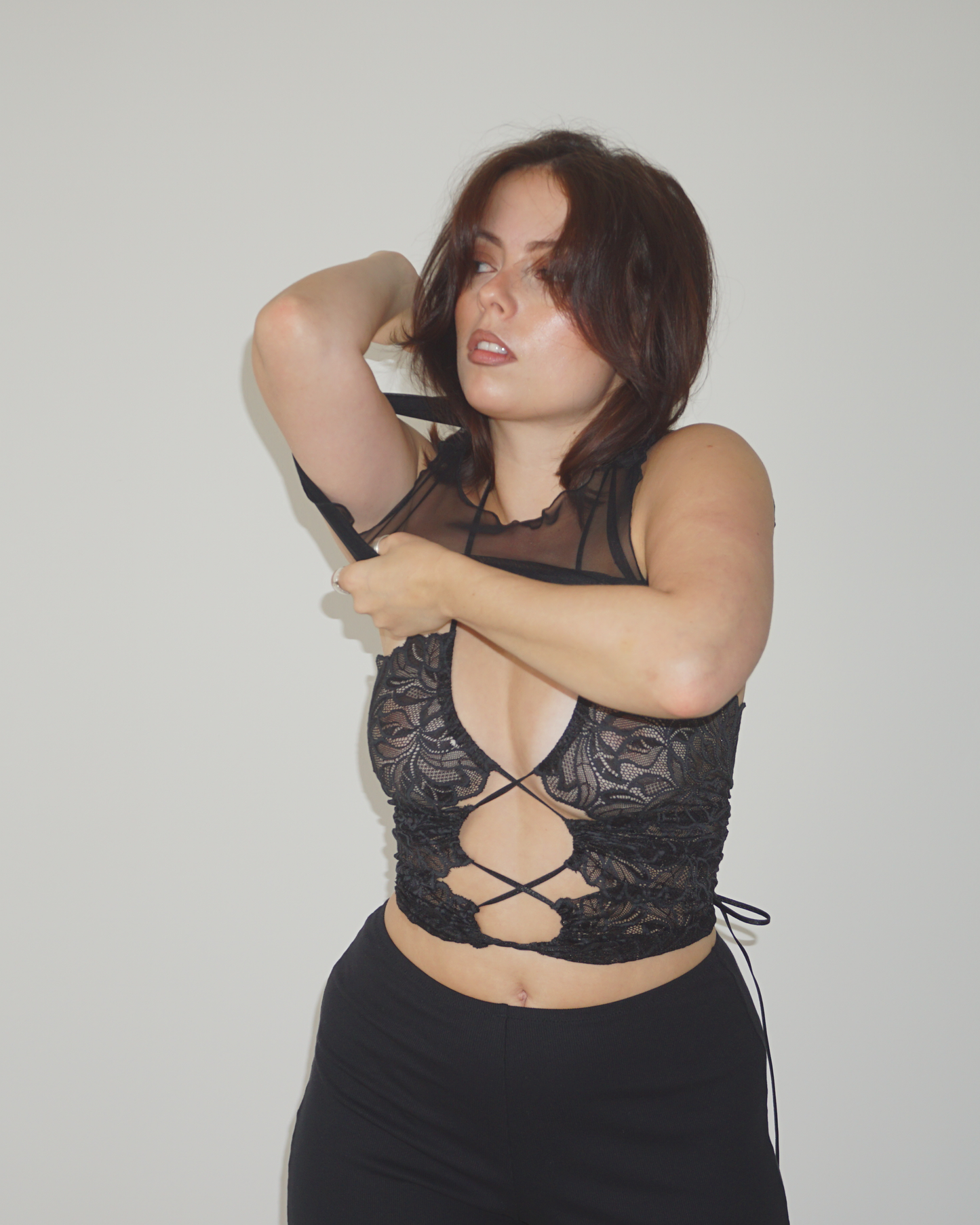 Mesh Crinkle Tank Top black