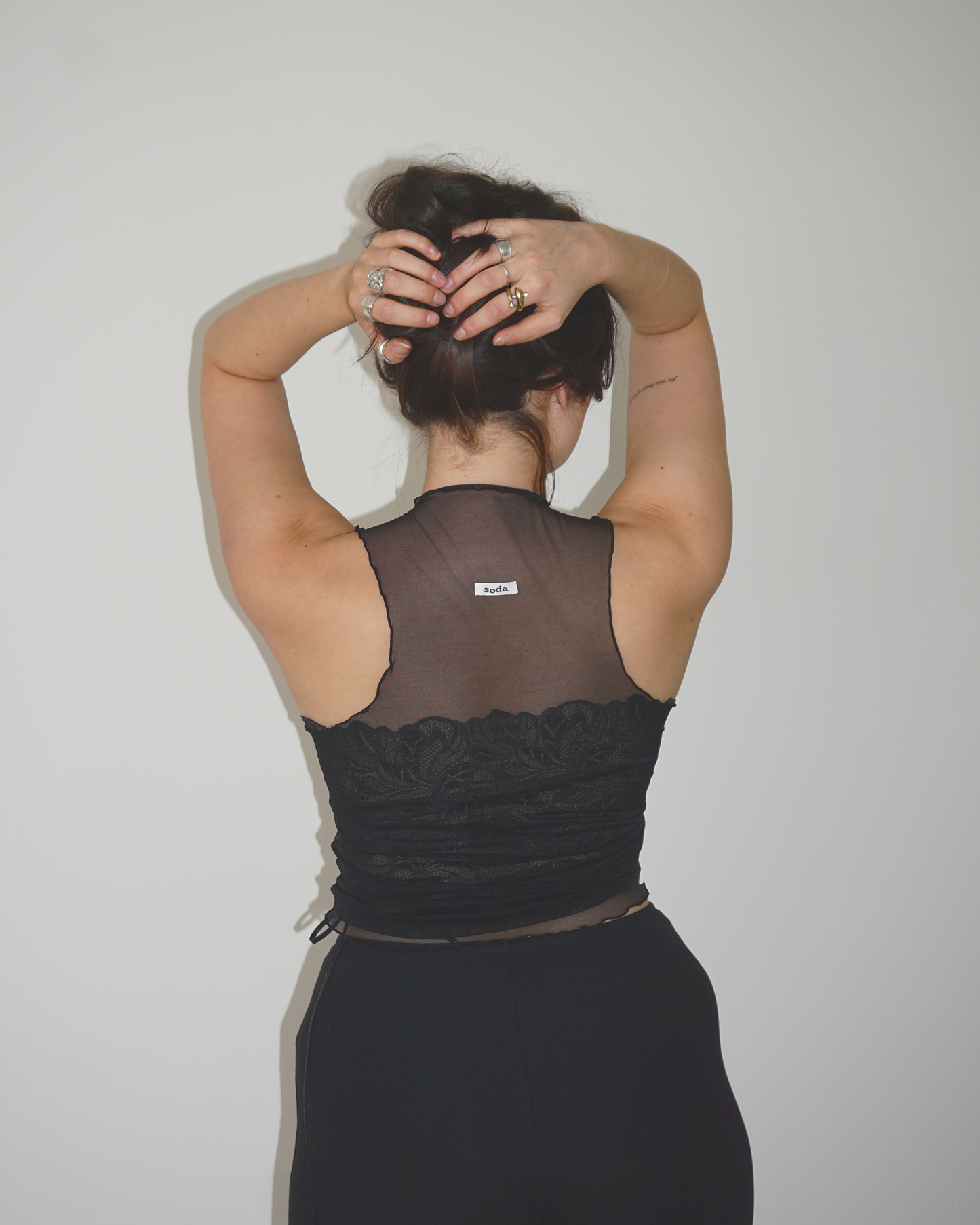 Mesh Crinkle Tank Top black